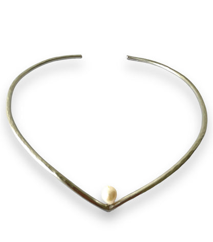 V Cut Necklace With Pearl.